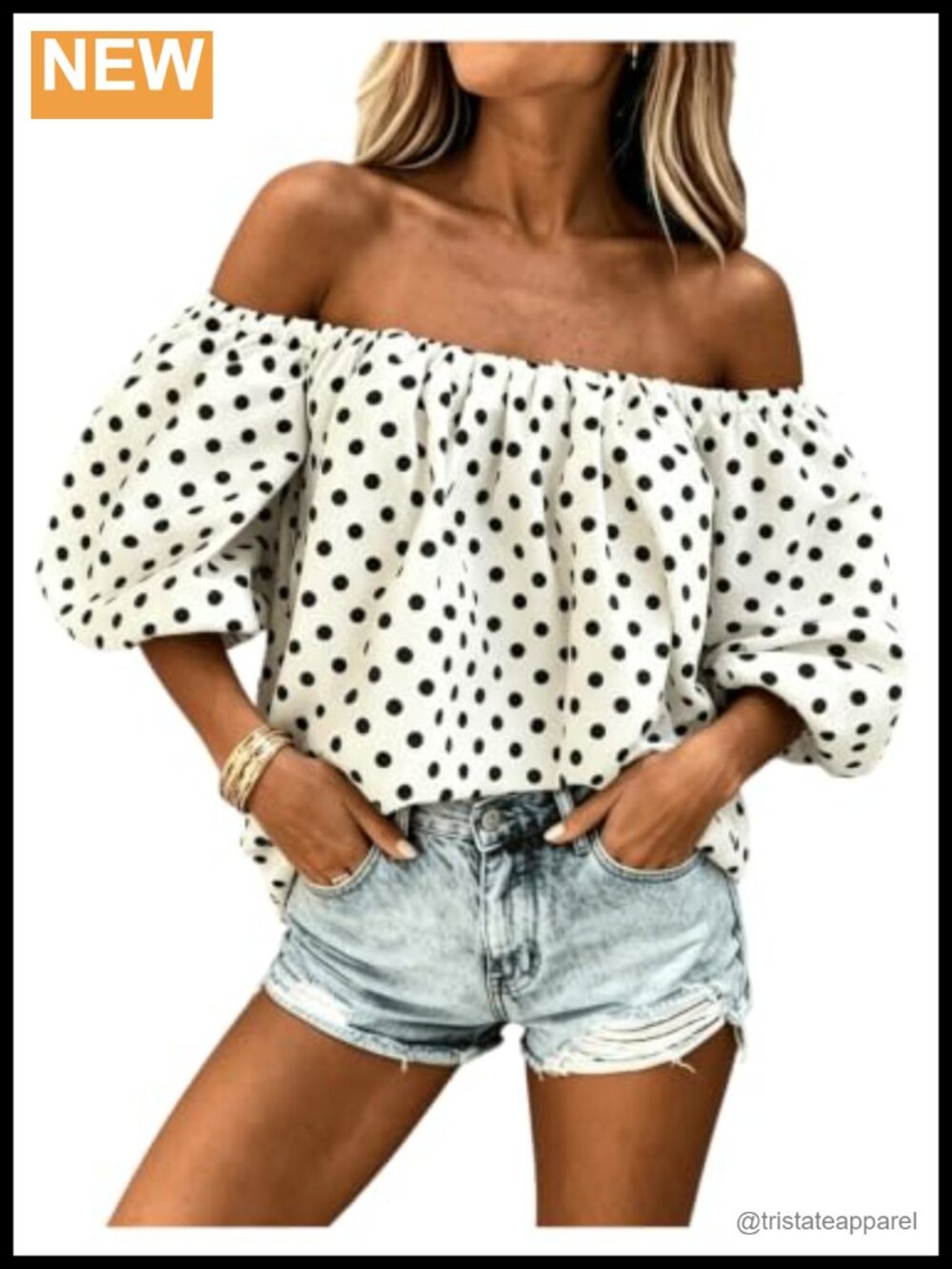 Women's Polka Dot Off Shoulder Puff Sleeve Flowy Blouse